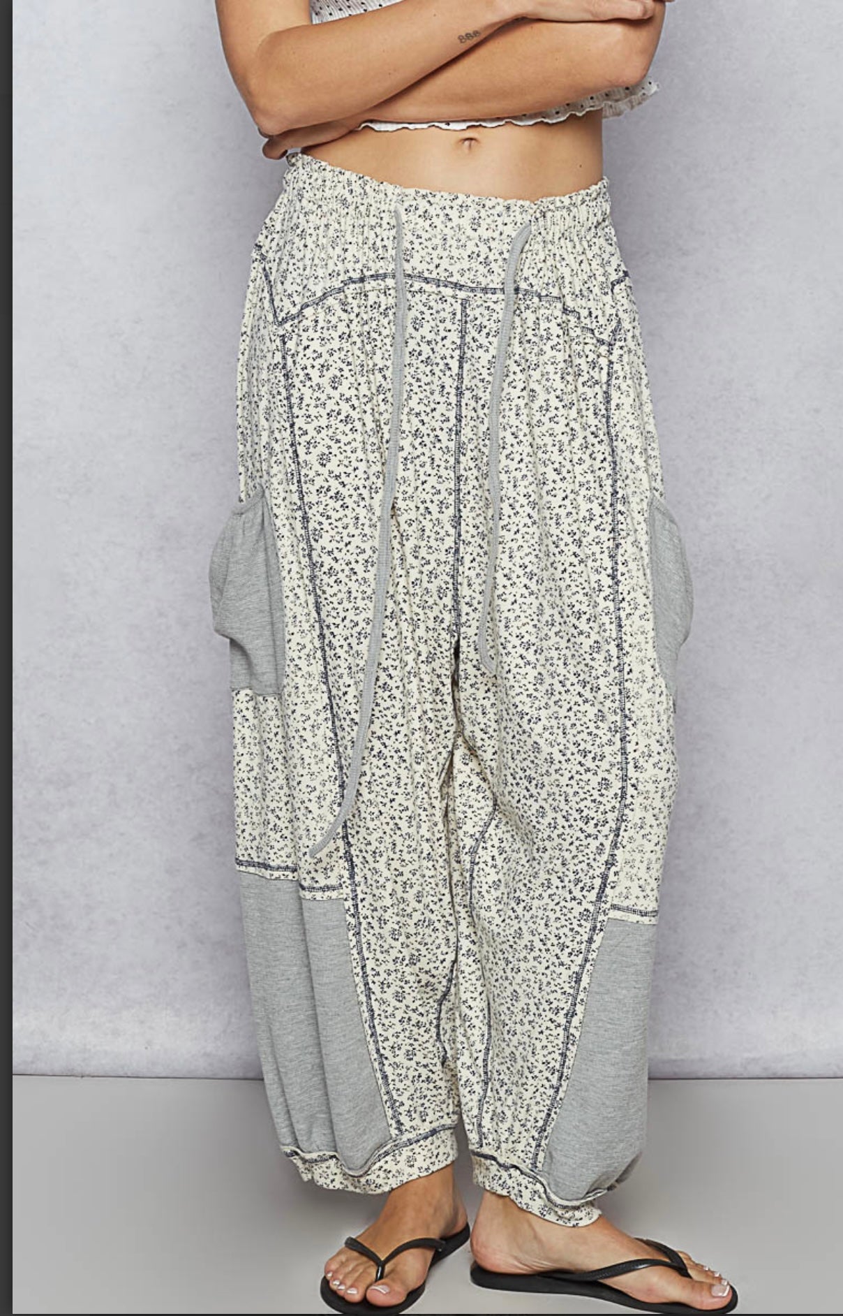 Grey Multi Floral Pants Pol