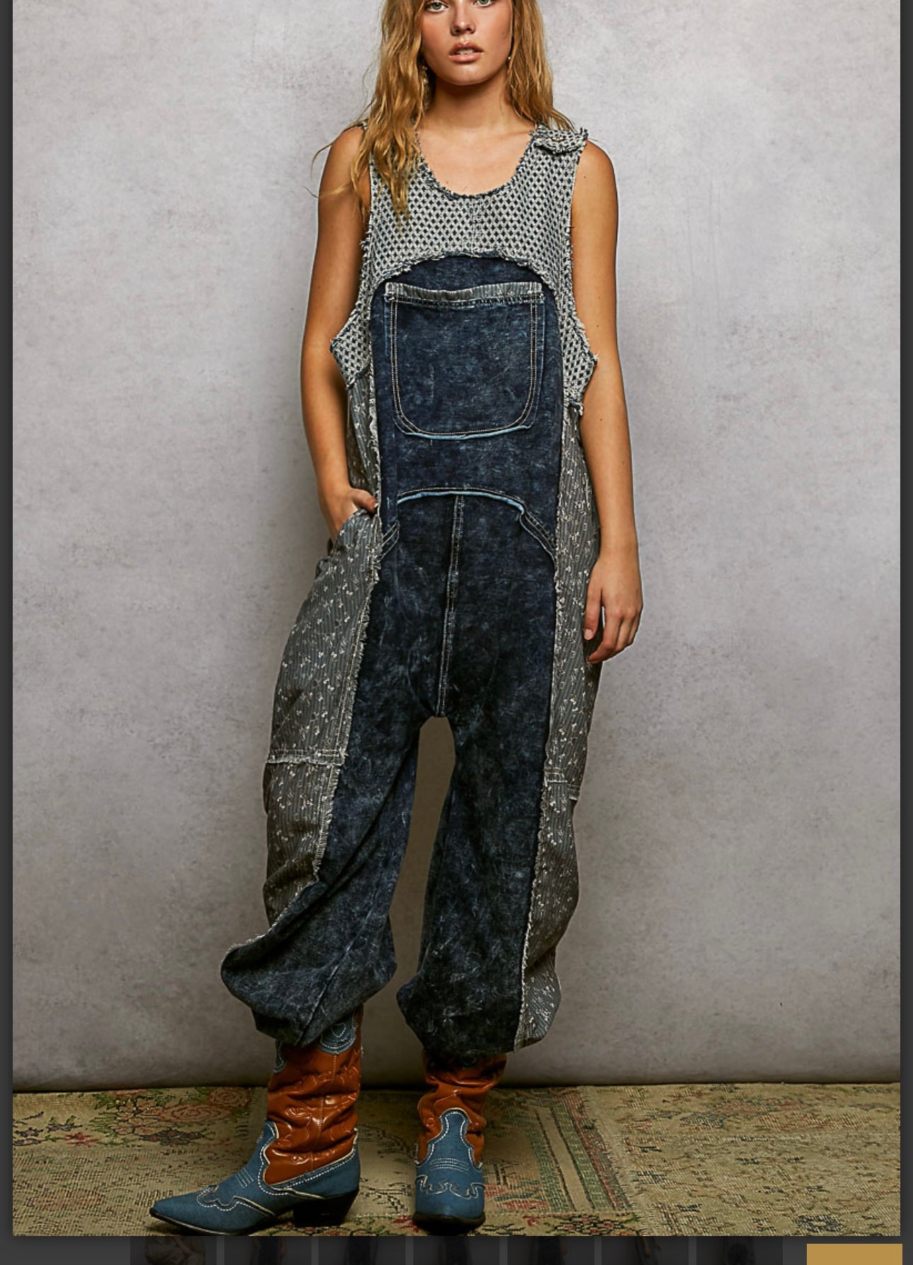 Slouchy Denim and Floral Overalls Pol