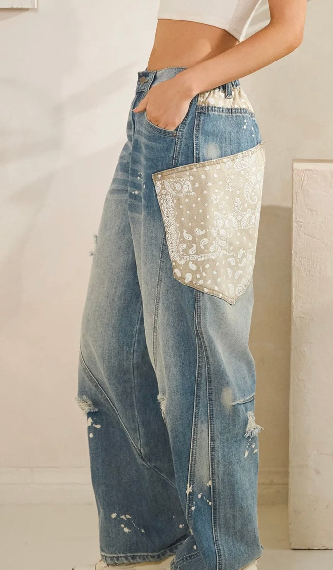 Denim Beige Large Pocket Jean Oli and Hali