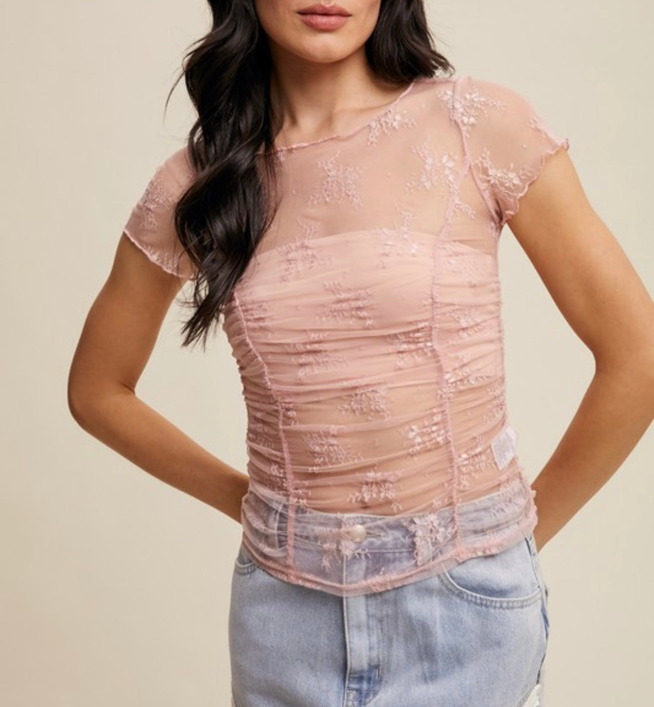 Pink Short Sleeve Mesh Top