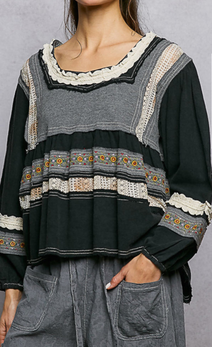 Black Multiflow square neck top