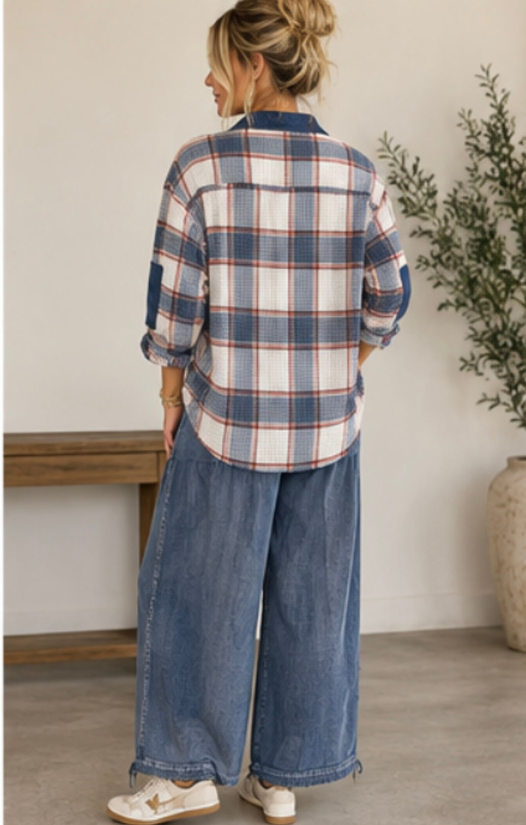 Easel Denim Flannel Top