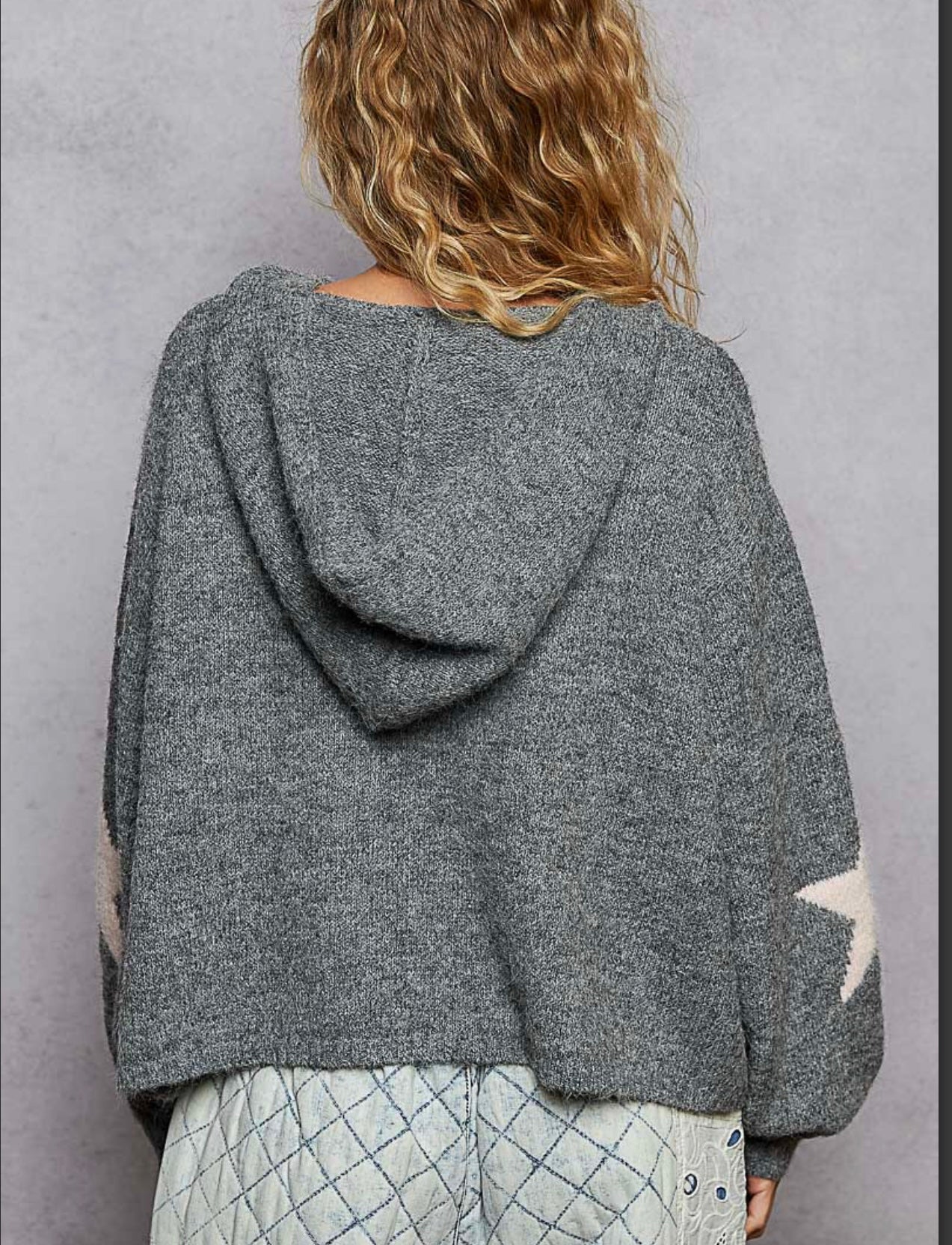 Heather Grey Pink Star Hoodie Pol