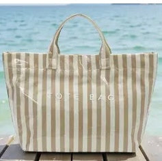 Tan and Beige Stripped Tote Bag