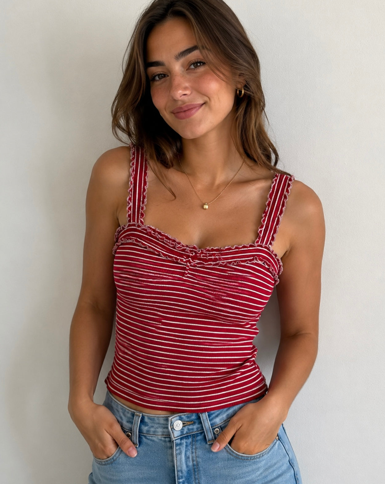 Red and White Stripe Tank