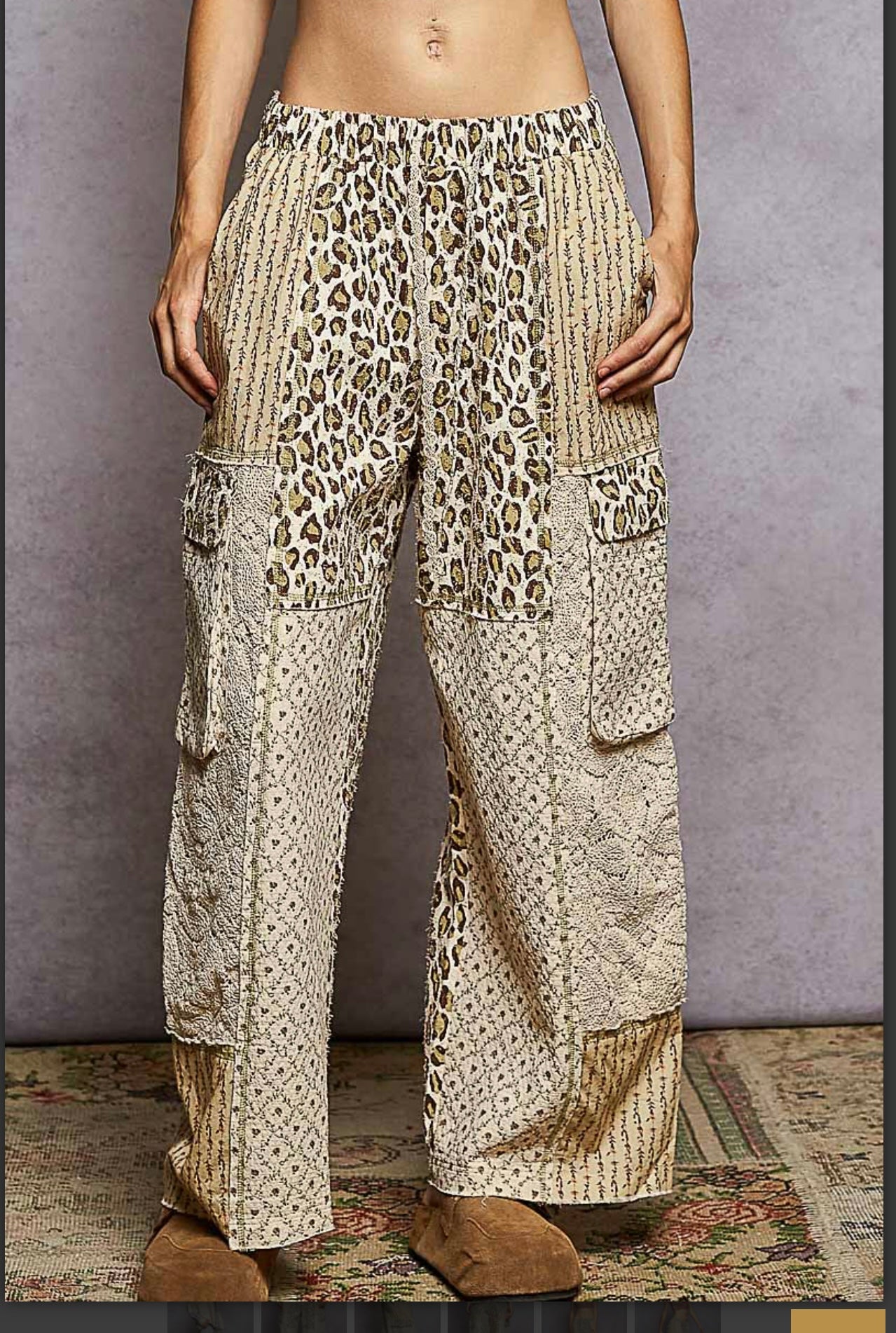 Leopard and Floral Print Pants Pol