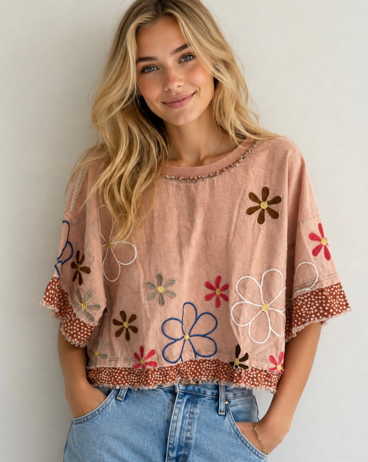 Washed Pink Embroidery Top Oli