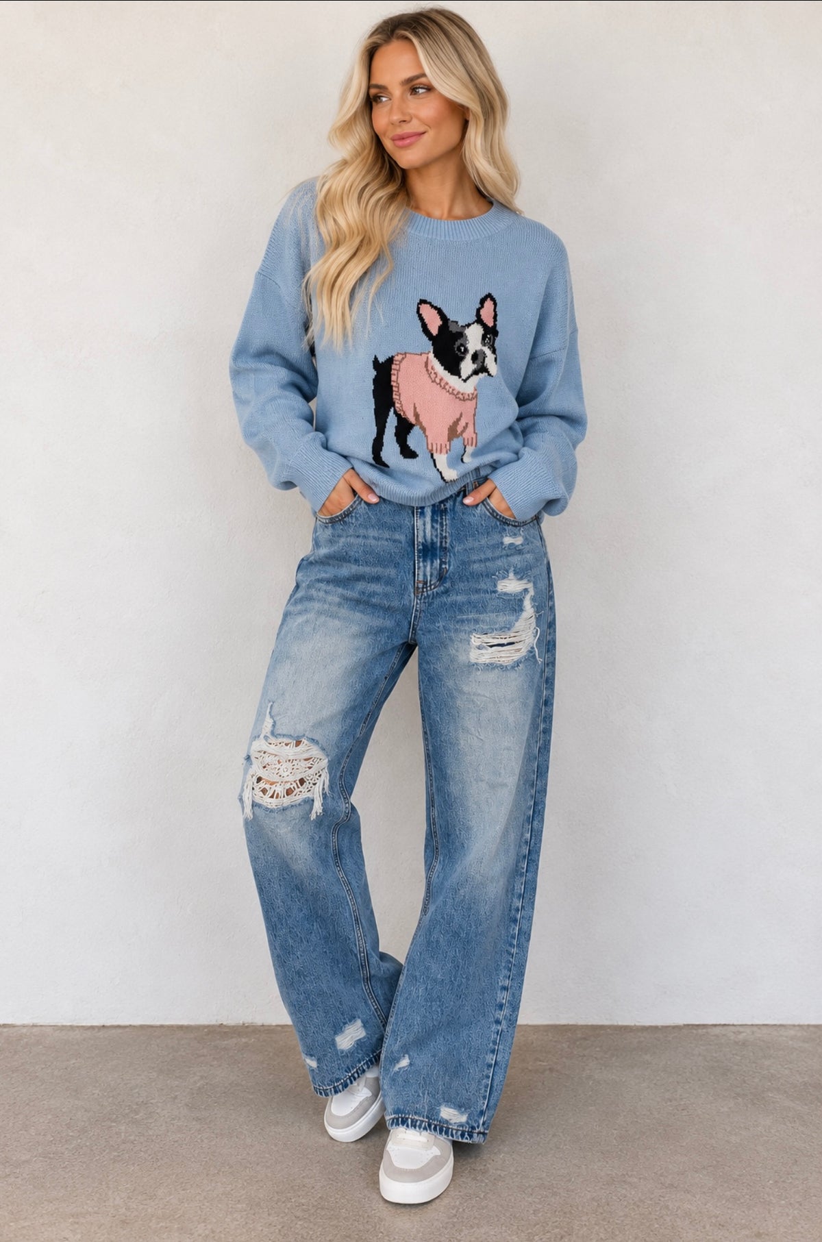 French Bulldog Graphic Oversized Sweater