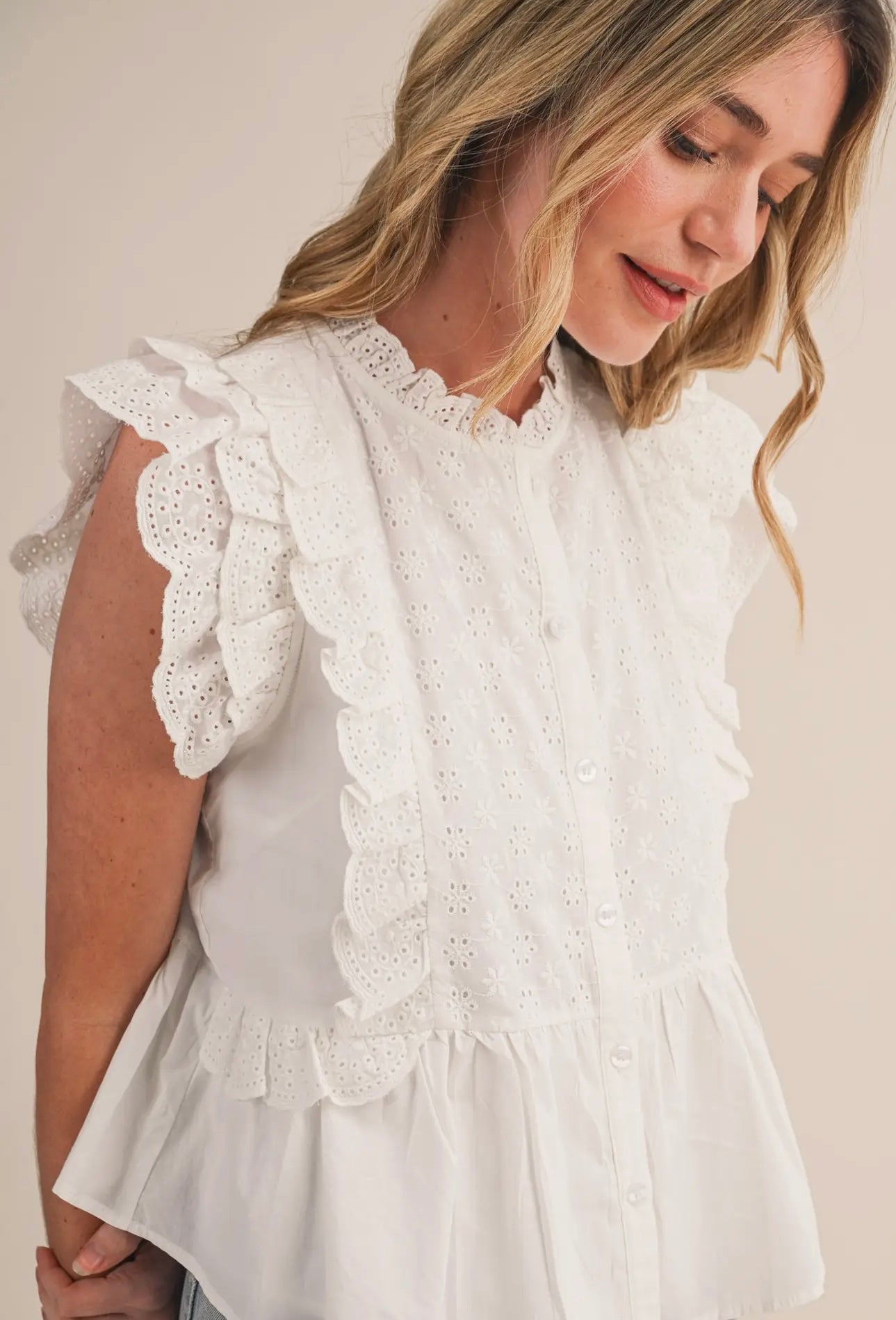 Merci White Eyelet Top