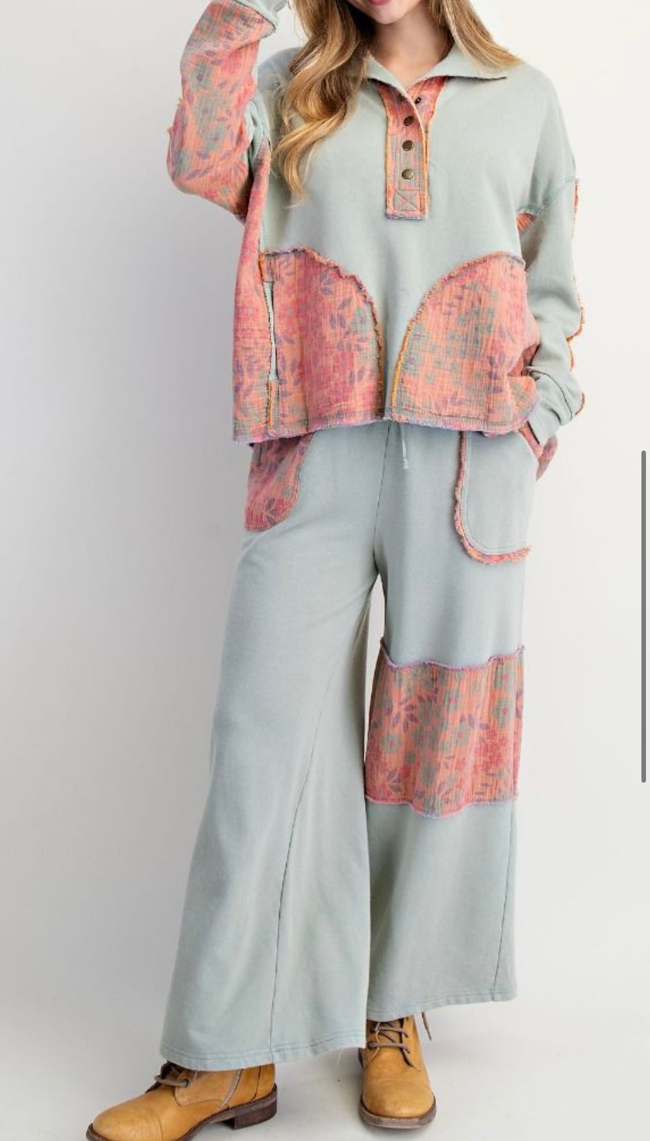 Sage Mix Mineral Wash Print Easel Pants
