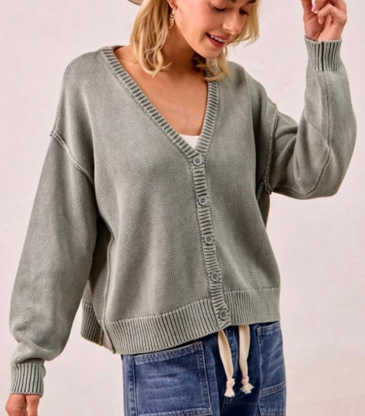 Grey Mineral Wash Cardigan Bibi