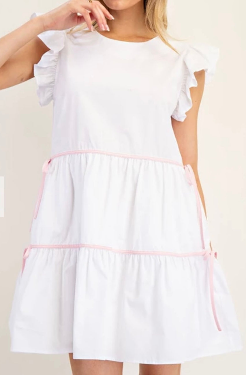 White and Pink Dress with Bows