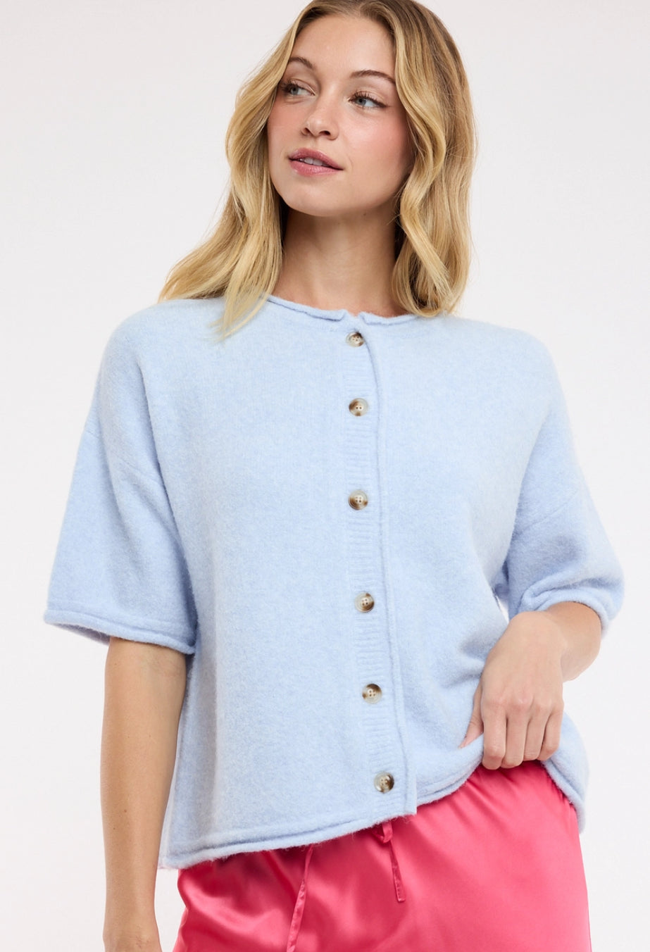 Drop shoulder button up sweater cardigan