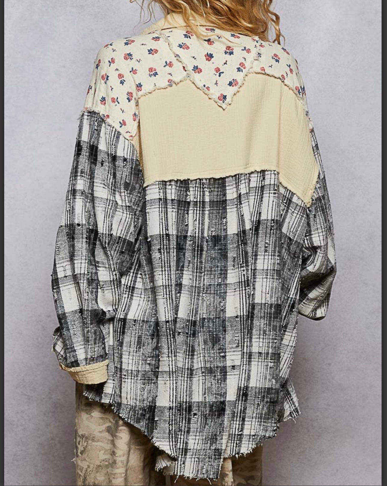 Natural Multi Color Plaid Button Up Top Pol