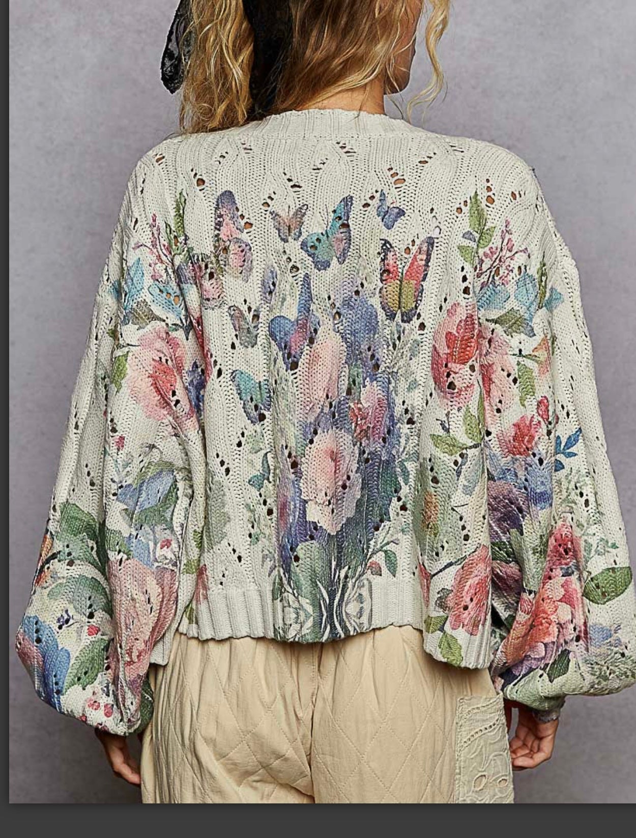 Floral with Butterfly Cream Cardigan Pol