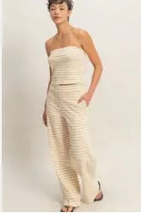 Taupe Striped Tube Top Pant Set