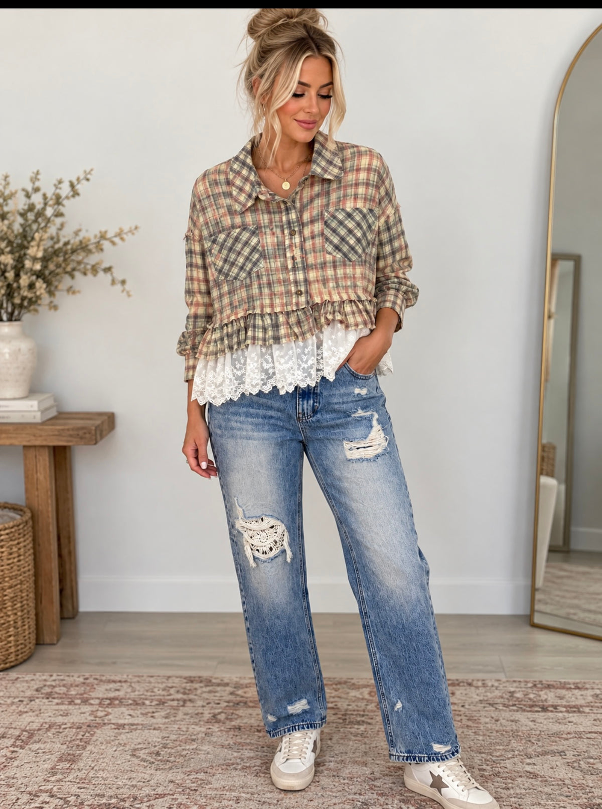 Bluevelvet Multi Lace Baby Doll Top