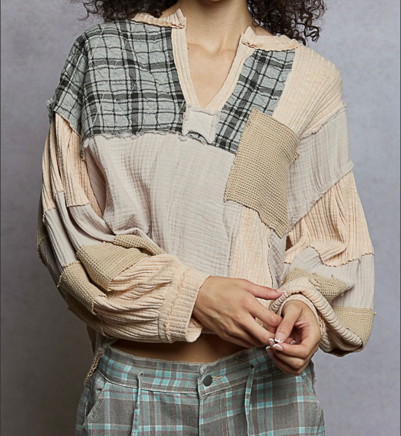 Teal Plaid/Patch Top