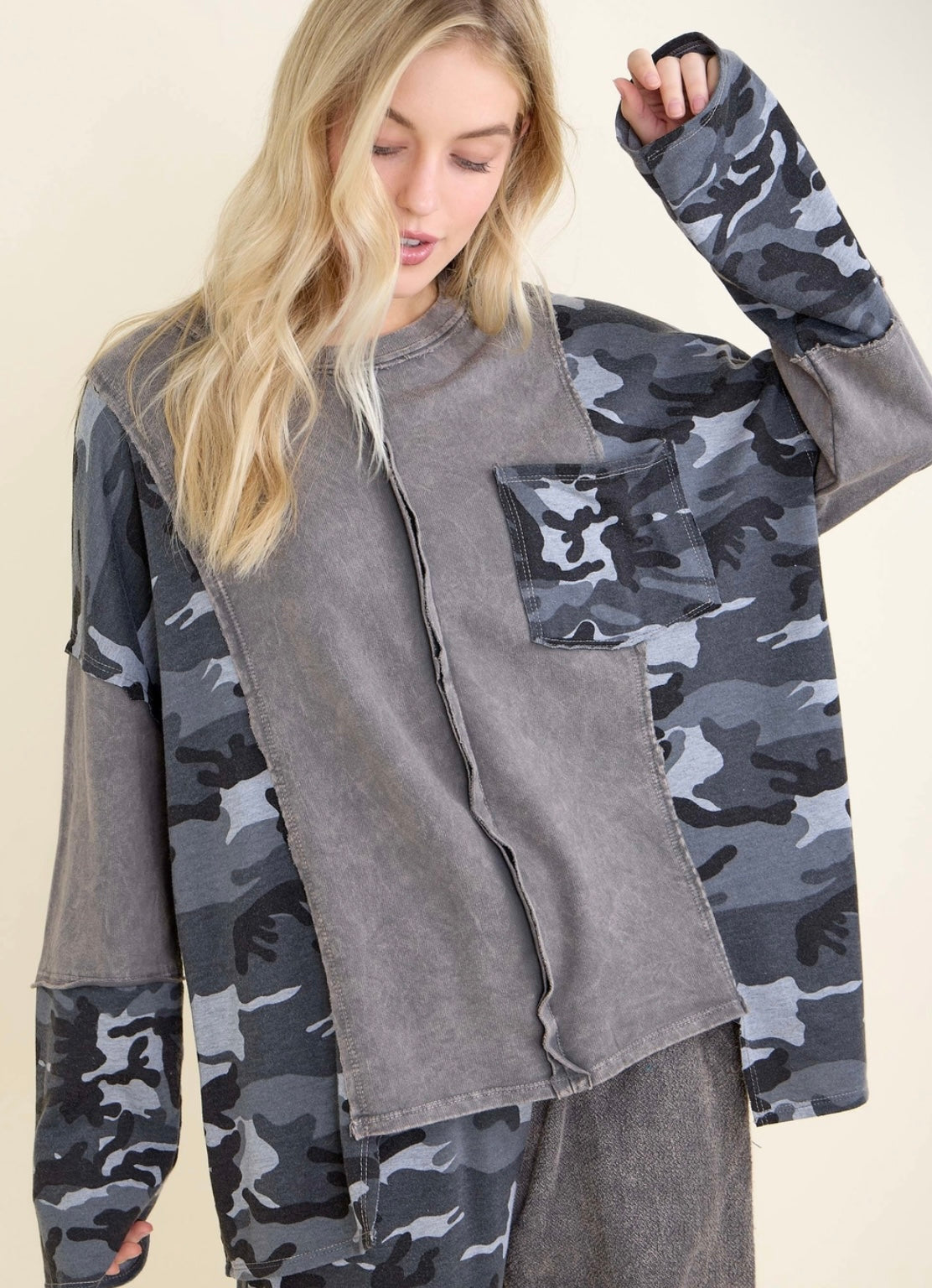 Color Block Camo Top