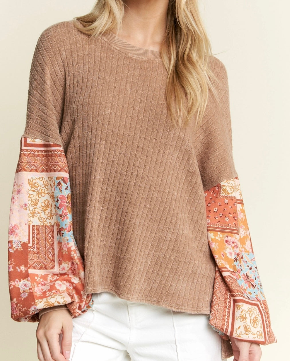 Bandana/Floral Top-Latte