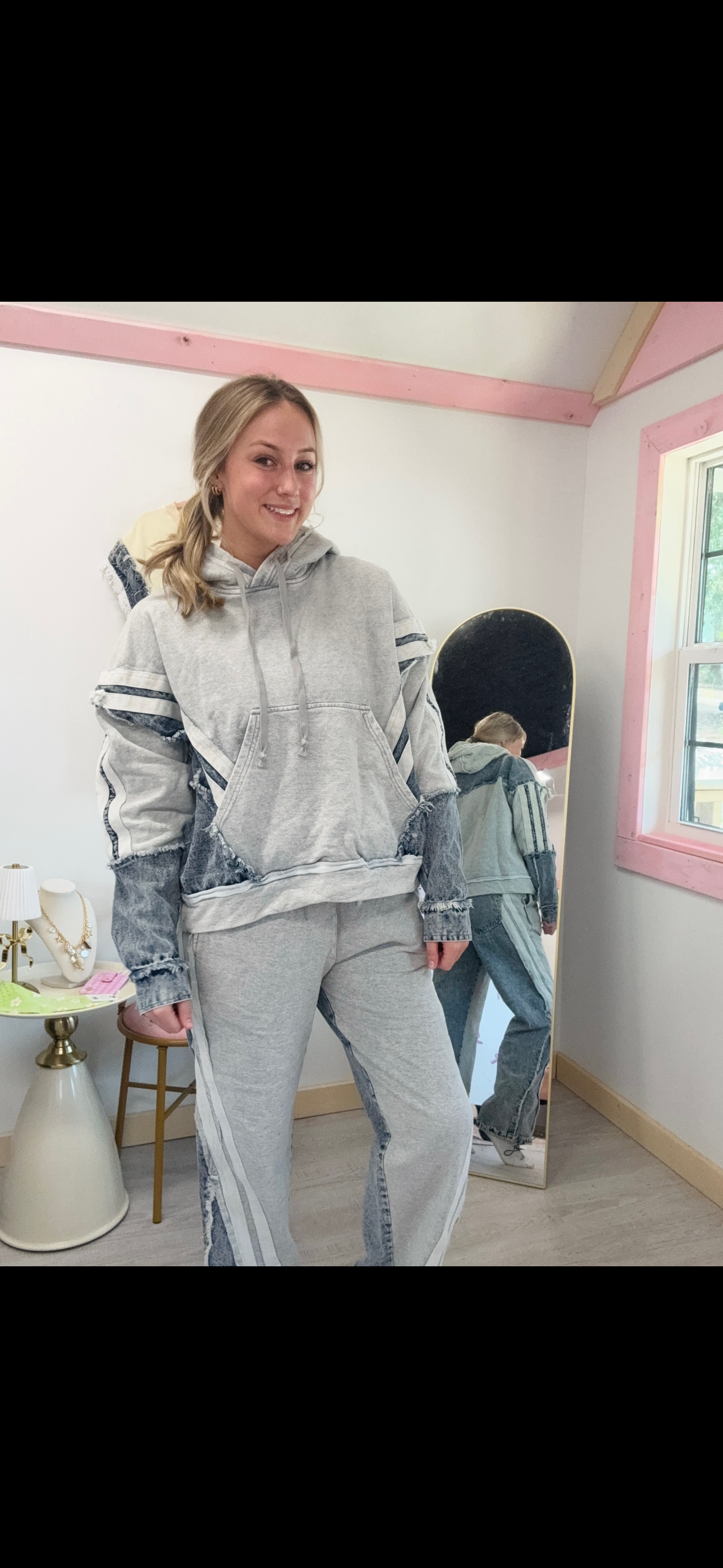Washed Terry with Denim Sweatshirt