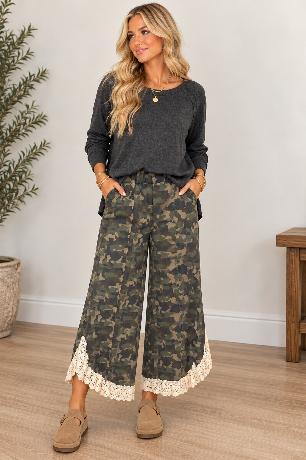 Lov Camo Tulip Pants with Lace
