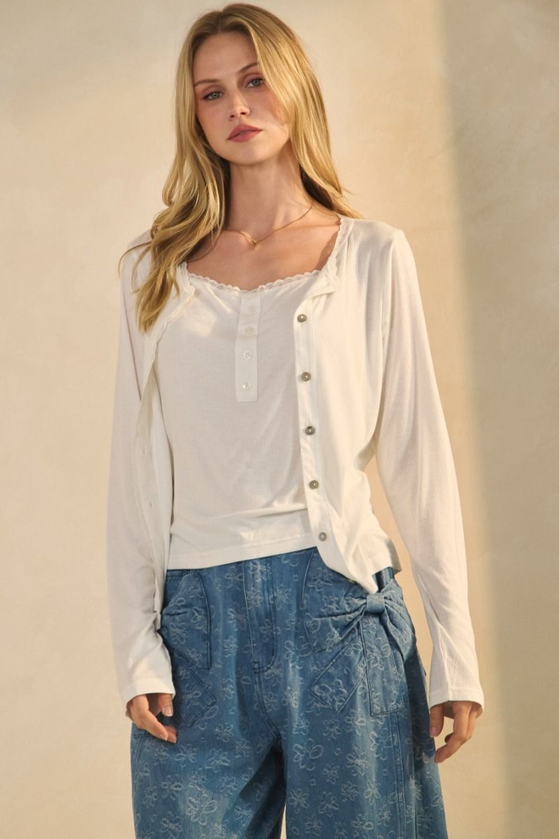 White lace trim spaghetti tank