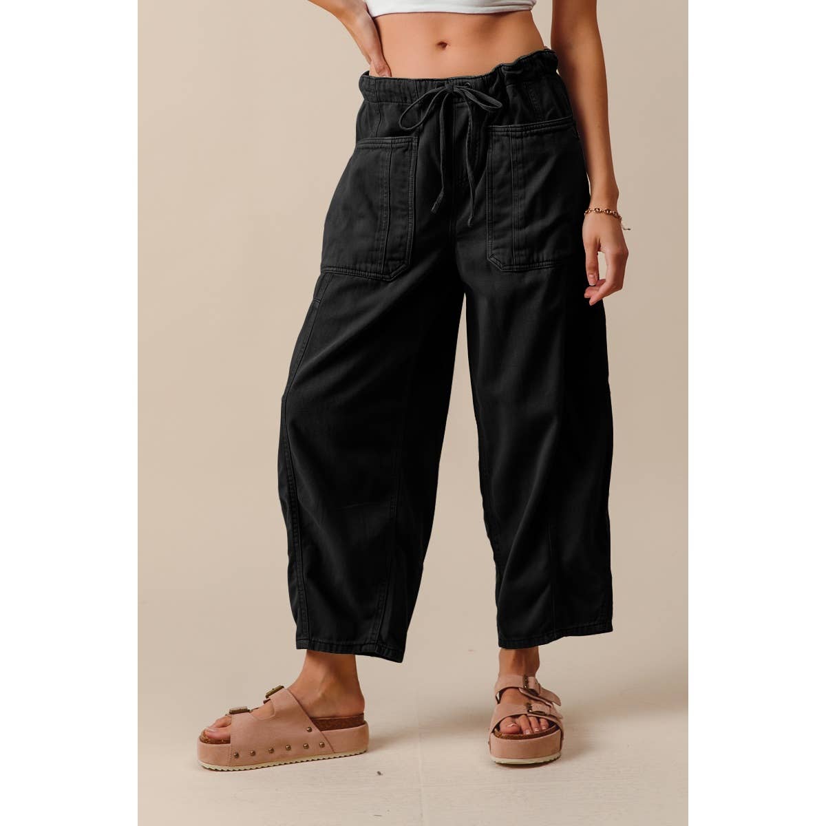 MID RISE WIDE LEG PANTS WITH POCKETS