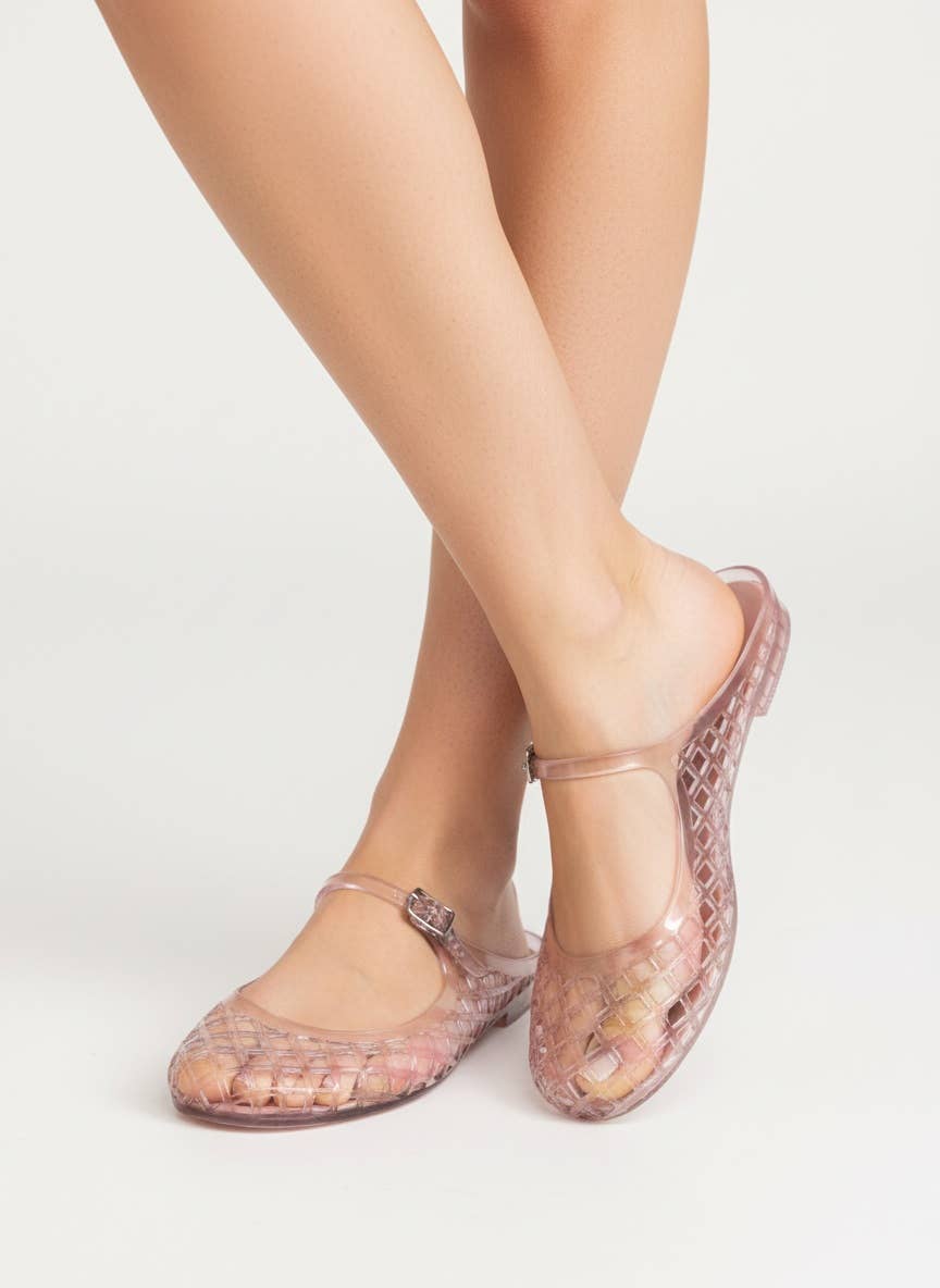 Rose Jelly Mary Jane Mule Flats