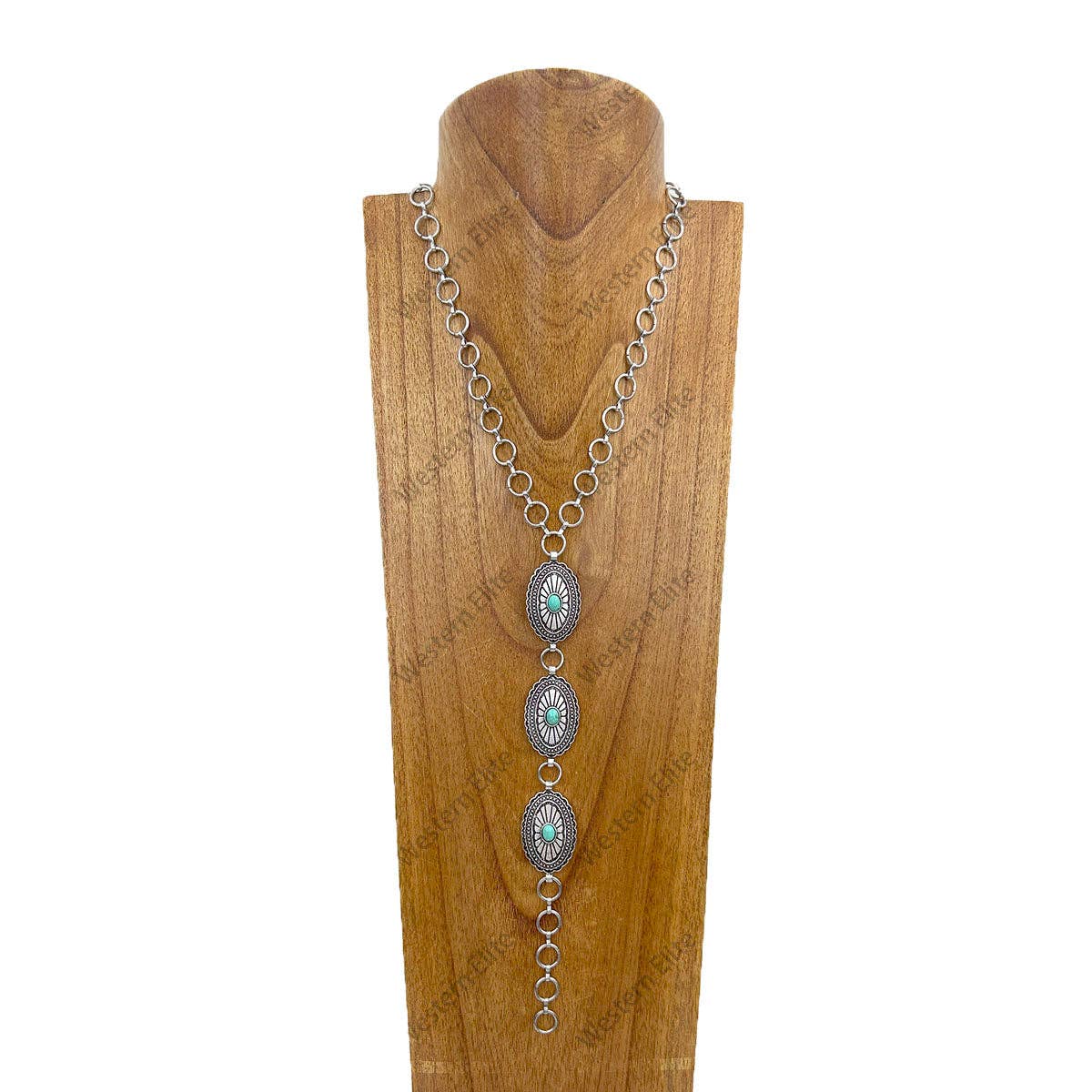 NKY250525-32 24'' Silver metal chain with oval metal flower Necklace