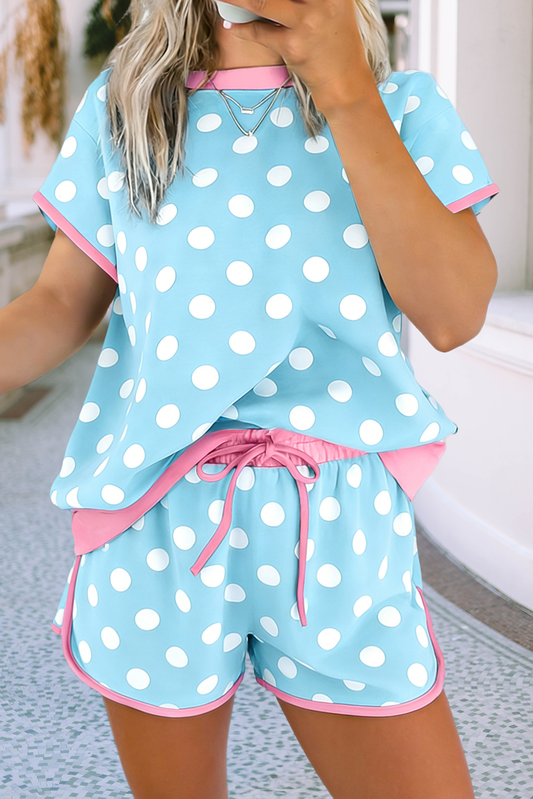 LDC Spring Polka Dot Contrast Edge Casual Short Set