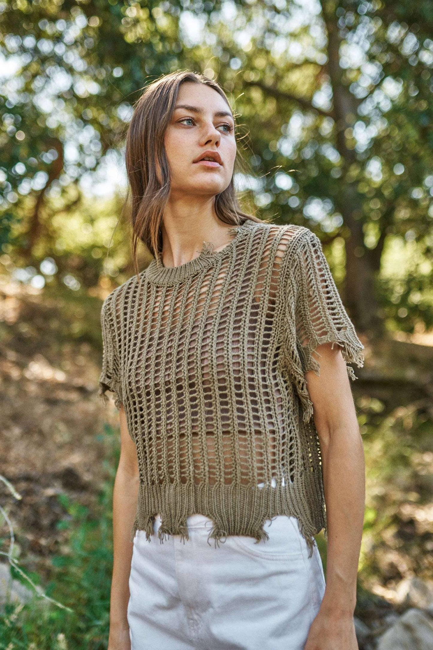 Crochet Olive Green Top