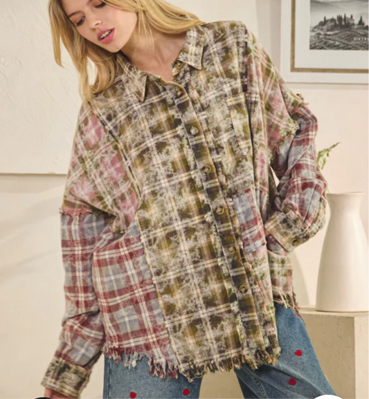 Washed Olive and Pink Flannel Oli and Hali