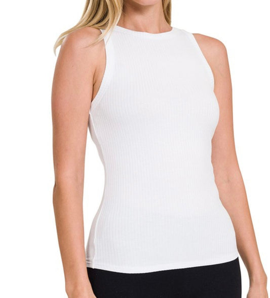 White Ribbed Sleeveless Top