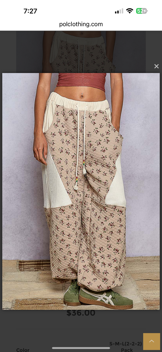 Quilted Floral Taupe Joggers
