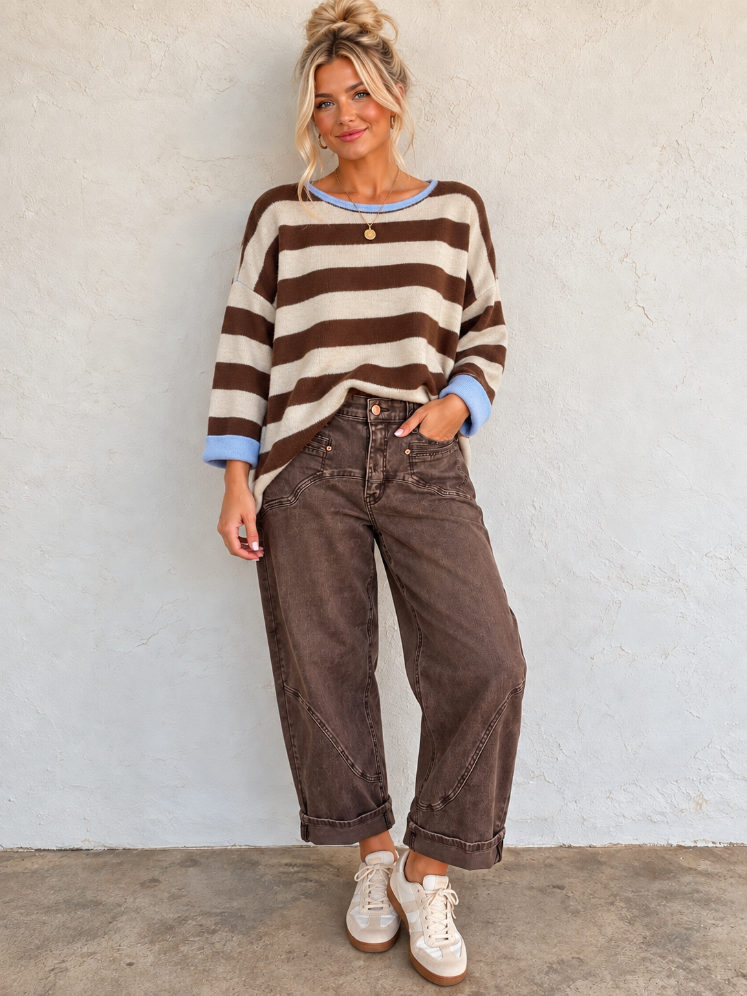 Saige Denim P8265 High Rise Colored Western Barrel Brown