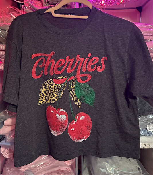 Mineral Wash Black Cheetah Cherries Crop Top