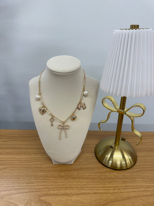 Charm Bow Gold Paperclip Necklace