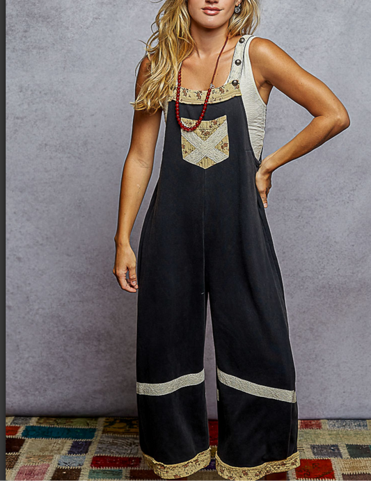 Black Terry Patch Pol Overalls