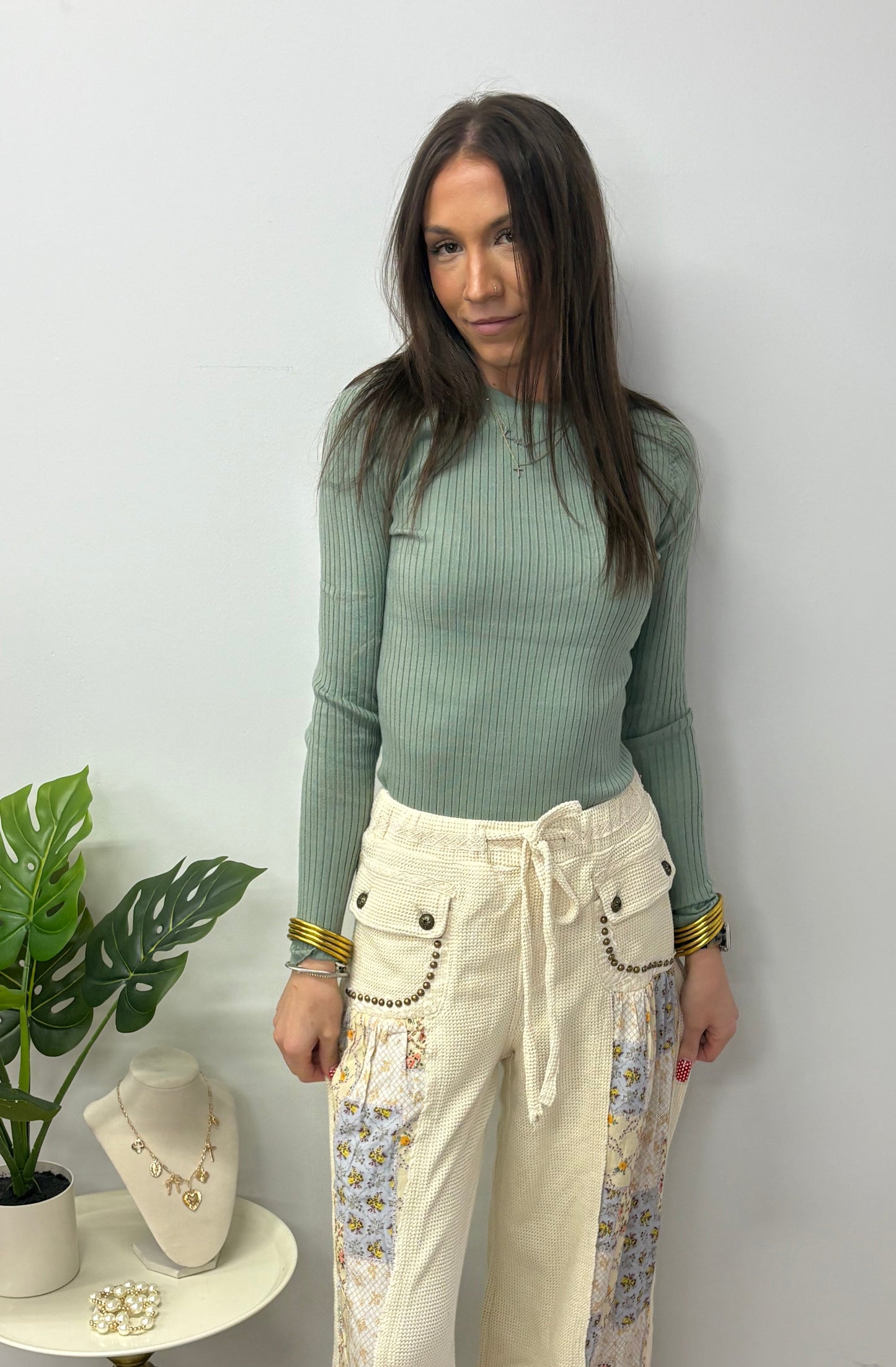 Sage Green Knit Fitted Top