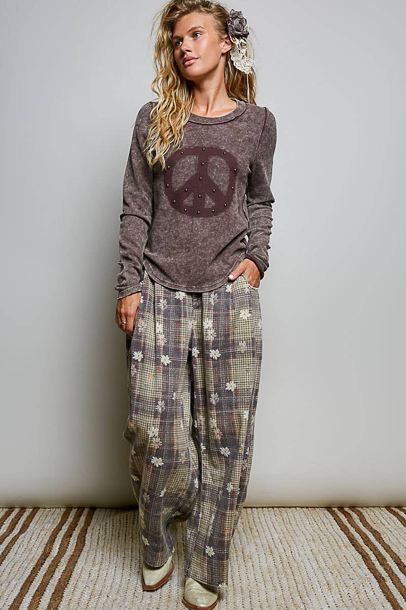 Crafted Textured Allover Print Woven Wide-Leg Pants