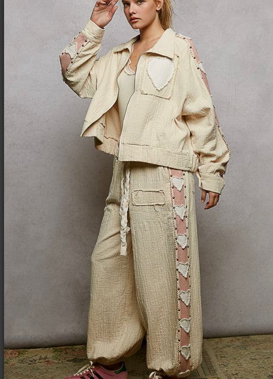 Cream/Pink Star Joggers Pol