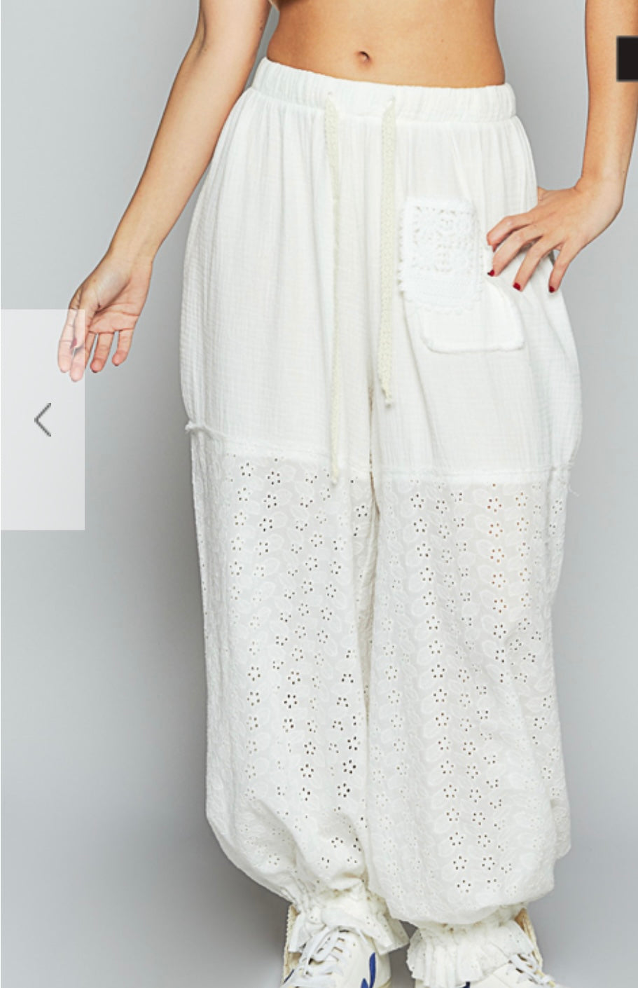 White Eyelet Joggers