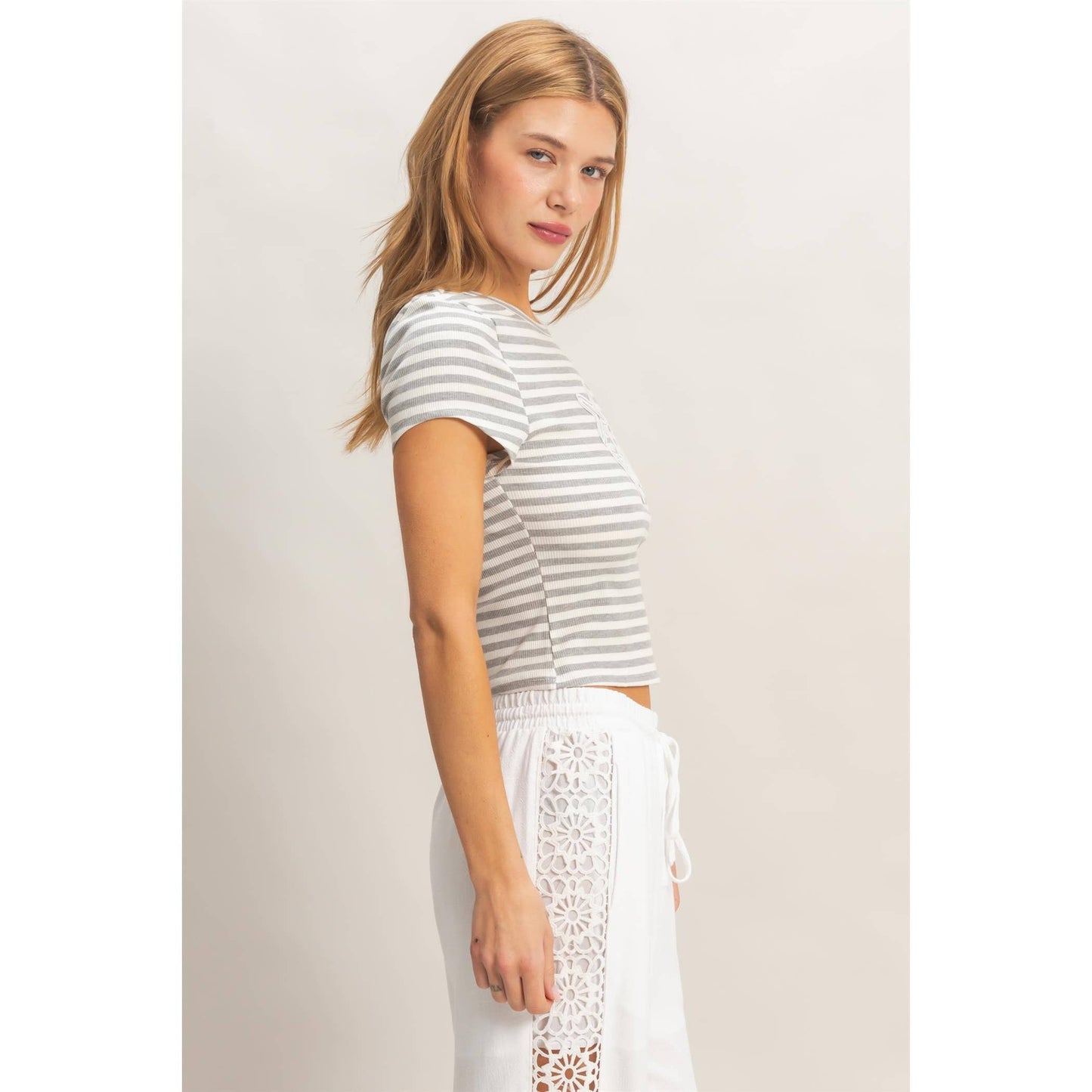 Striped Coastal  Embroidered Patch Top