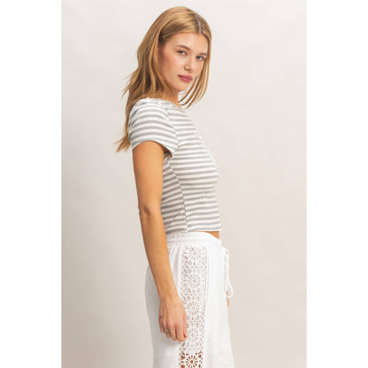 Striped Coastal  Embroidered Patch Top