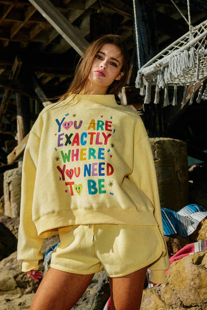 Life is Good Reversible Mock-Neck Crop Sweatshirt