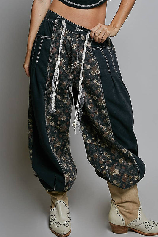 Relaxed Tapered Woven Drawstring Lightweight Waistband Pants
