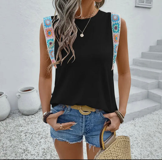 Black Patch Tank Top