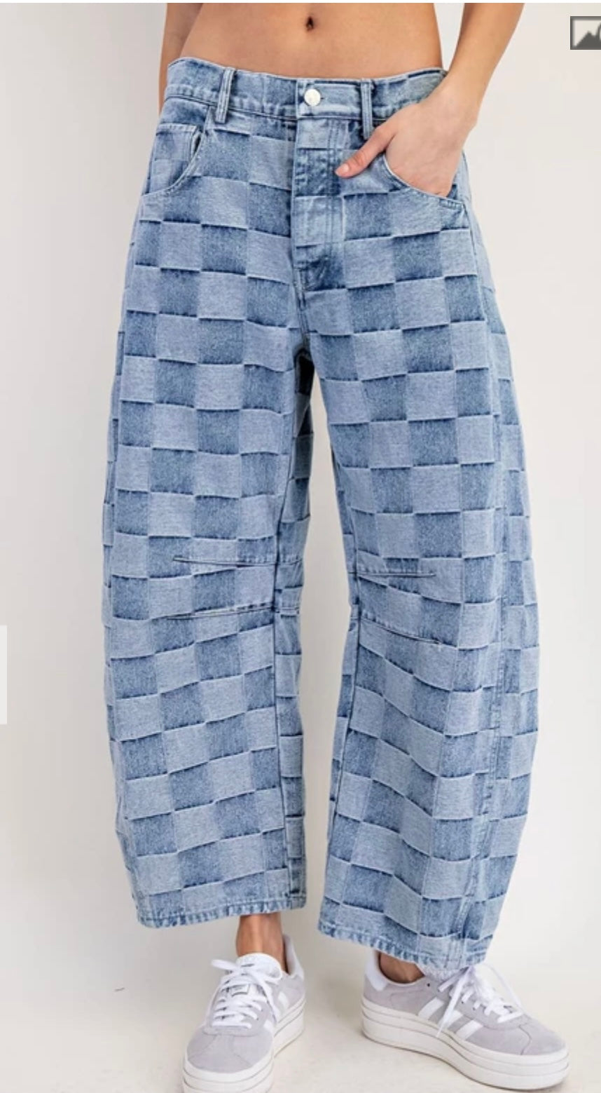 Checked Barrel Jeans