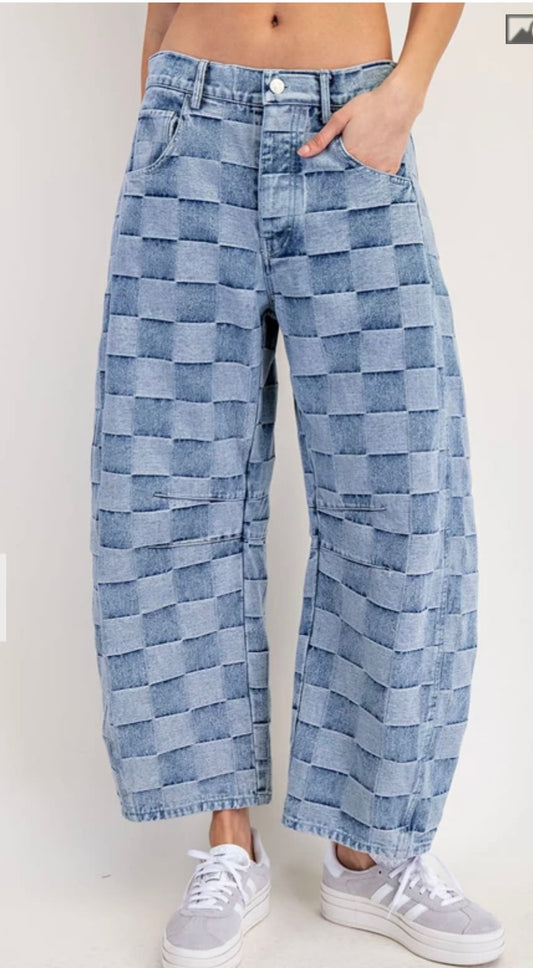 Checked Barrel Jeans